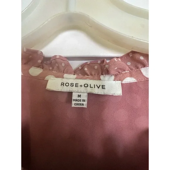 Rose & Olive Mauve/Cream Boho Ruffled Polka Dots Peasant Lined‎ Long Sleeve Sz M - Picture 4 of 7